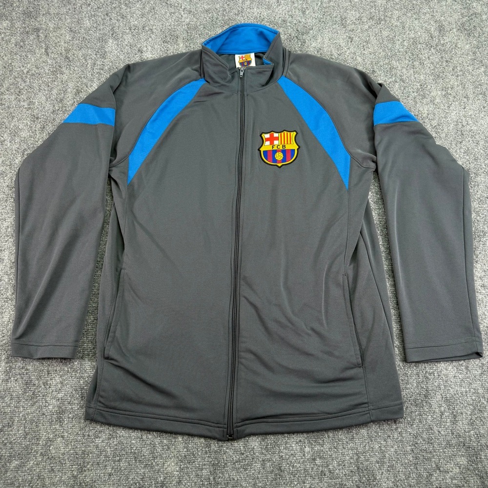 FC Barcelona Track Jacket Mens Medium Grey Blue Full Zip Official Merchandise